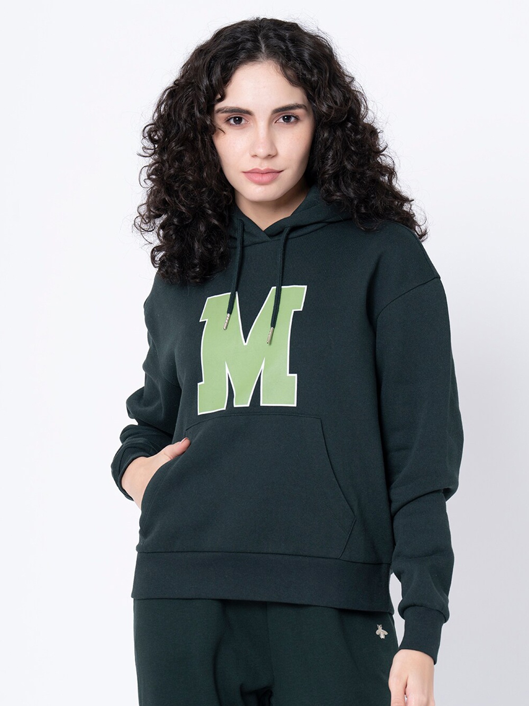 

Mode by Red Tape Women Green Printed Hooded Sweatshirt