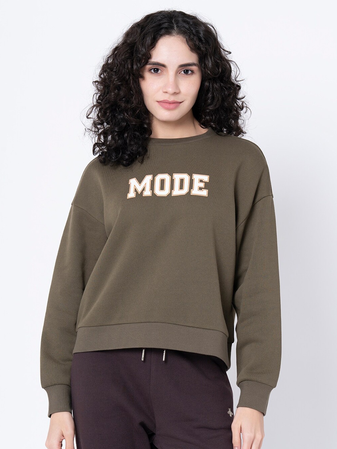 

Mode by Red Tape Women Olive Green Printed Sweatshirt
