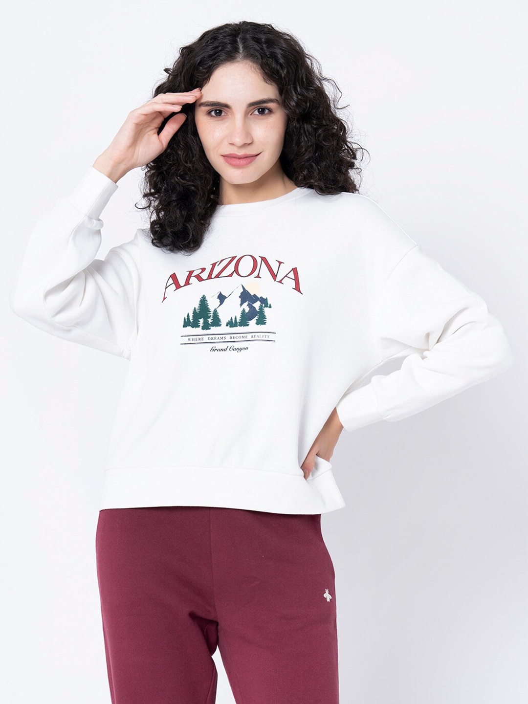 

Mode by Red Tape Women Off White Printed Sweatshirt