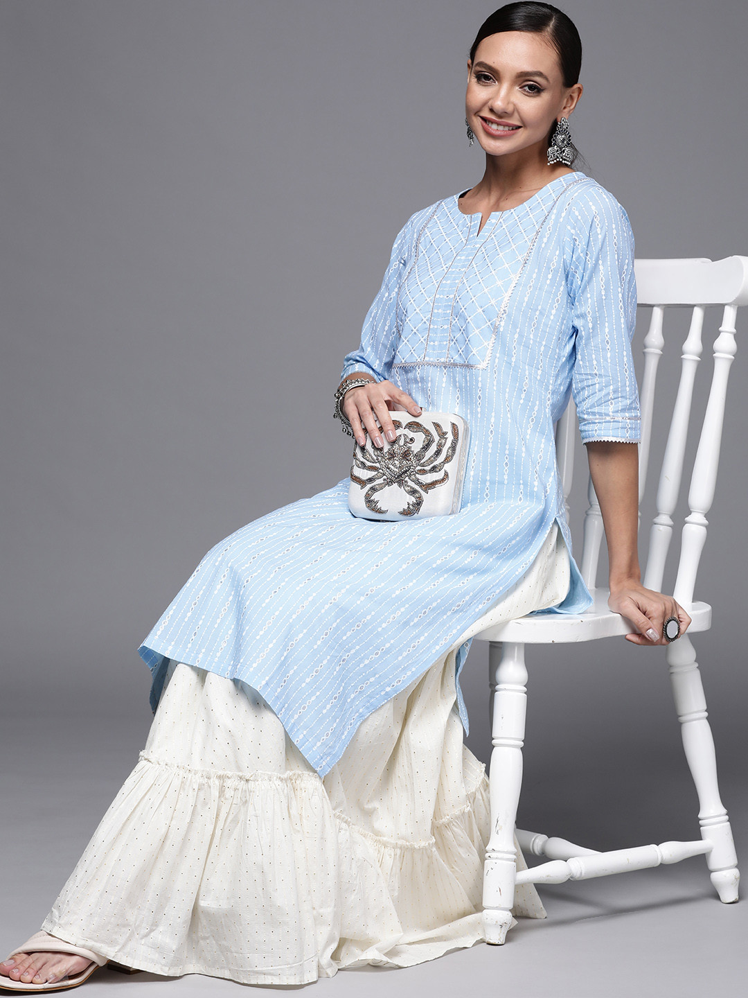 

Libas Women Blue Printed Gotta Patti Kurta