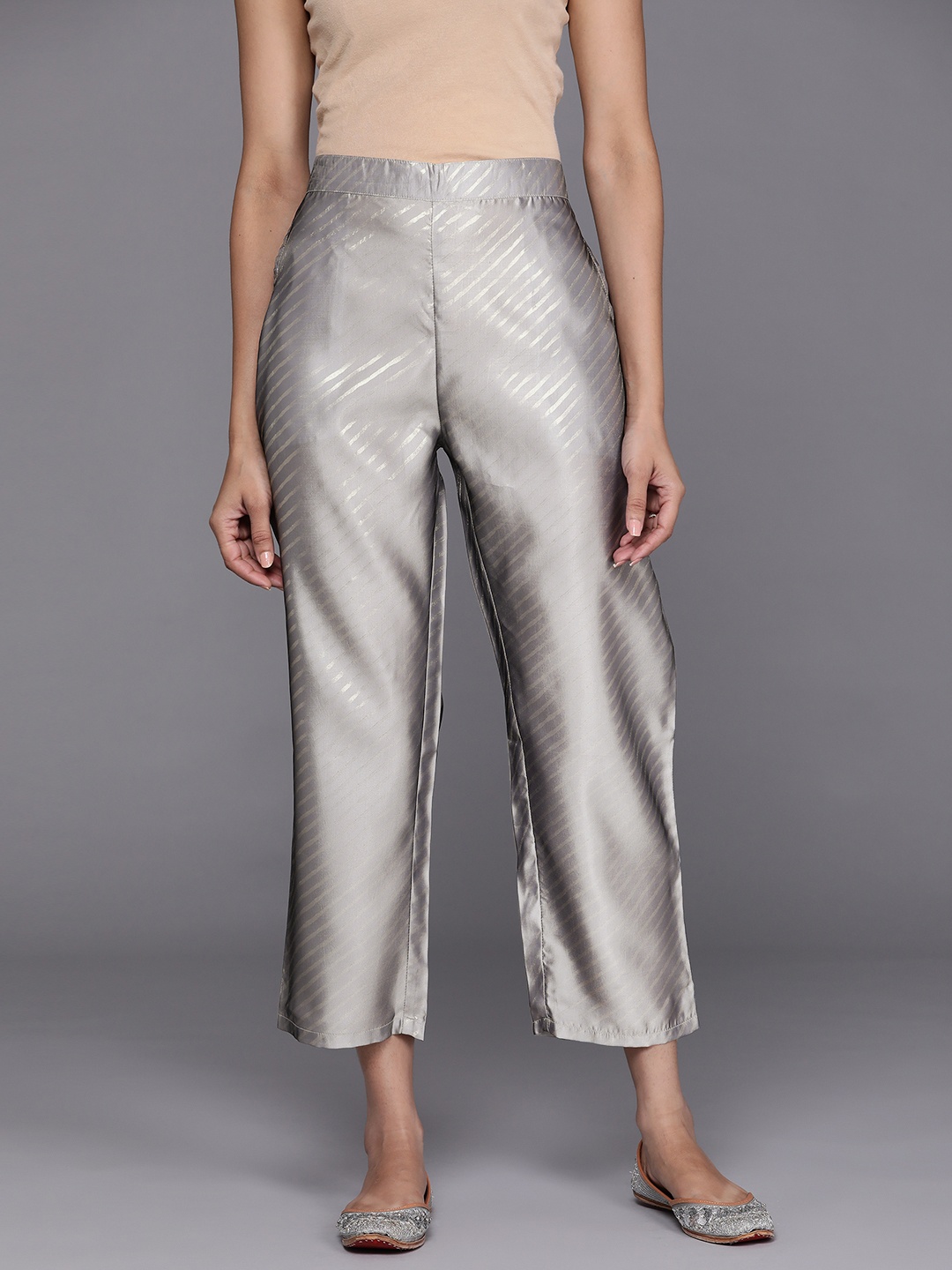 

Libas Women Grey Striped Trousers