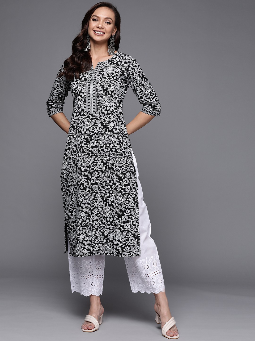 

Libas Women Black Floral Printed Floral Kurta