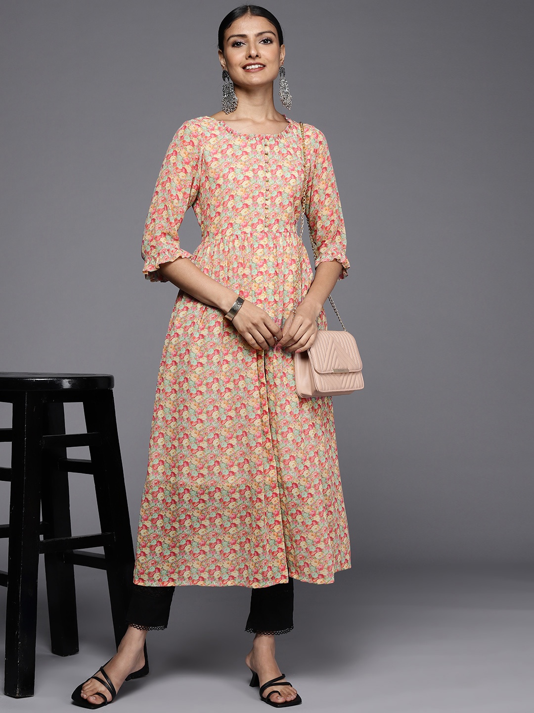 

Libas Women Multicoloured Floral Printed Floral Georgette A-Line Kurta, Multi