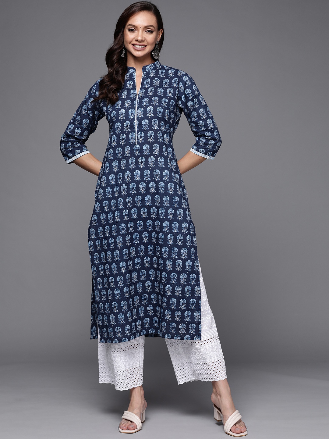 

Libas Women Navy Blue Floral Printed Kurta