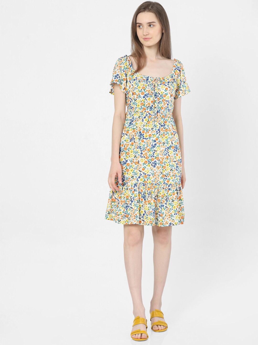 

Vero Moda White Floral A-Line Dress