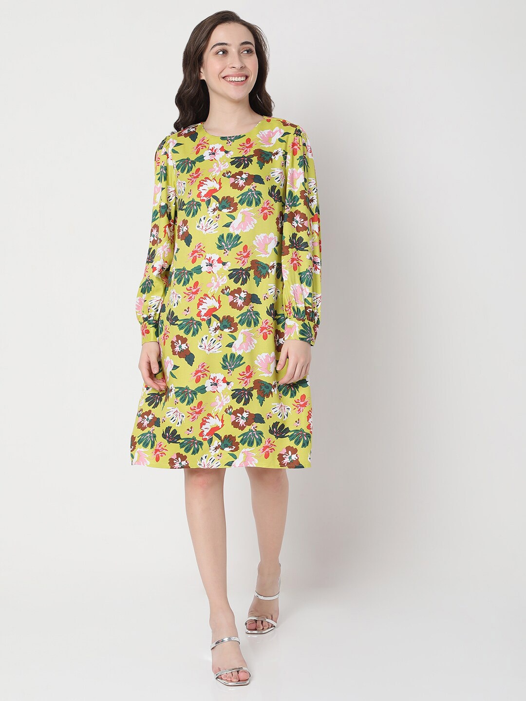 

Vero Moda Green Floral A-Line Dress