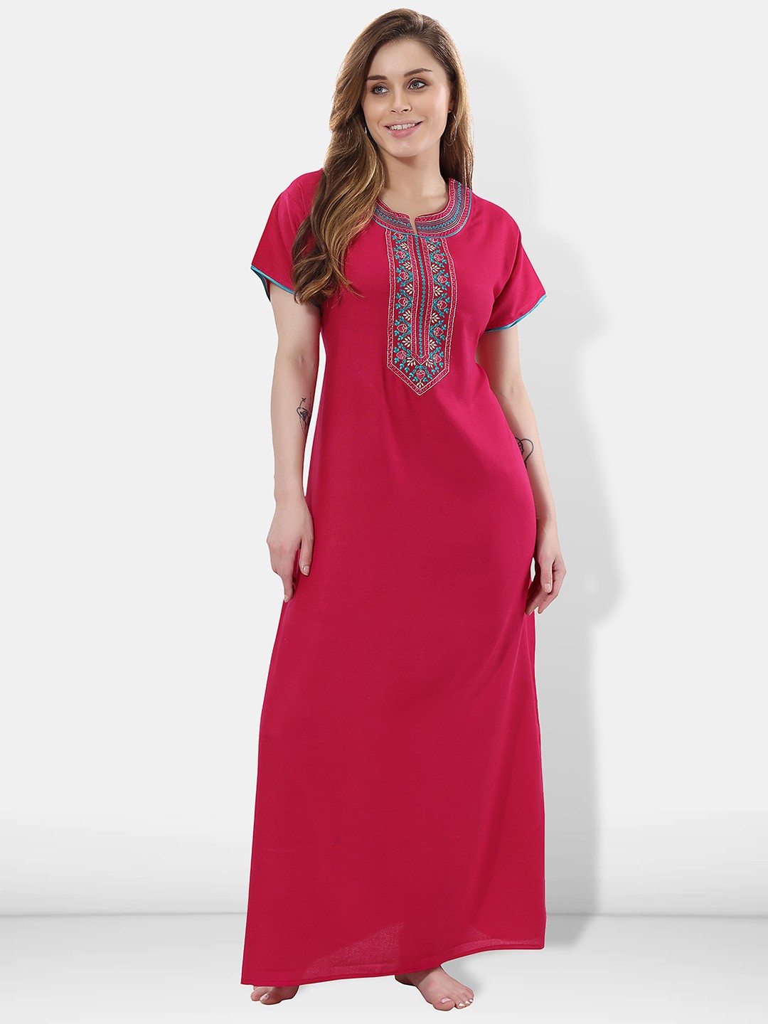 

Be You Pink Embroidered Maxi Nightdress