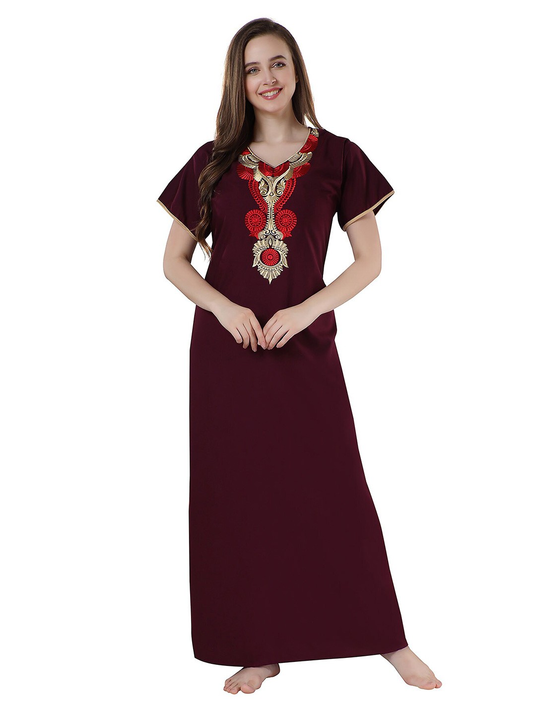 

Be You Burgundy Embroidered Maxi Nightdress