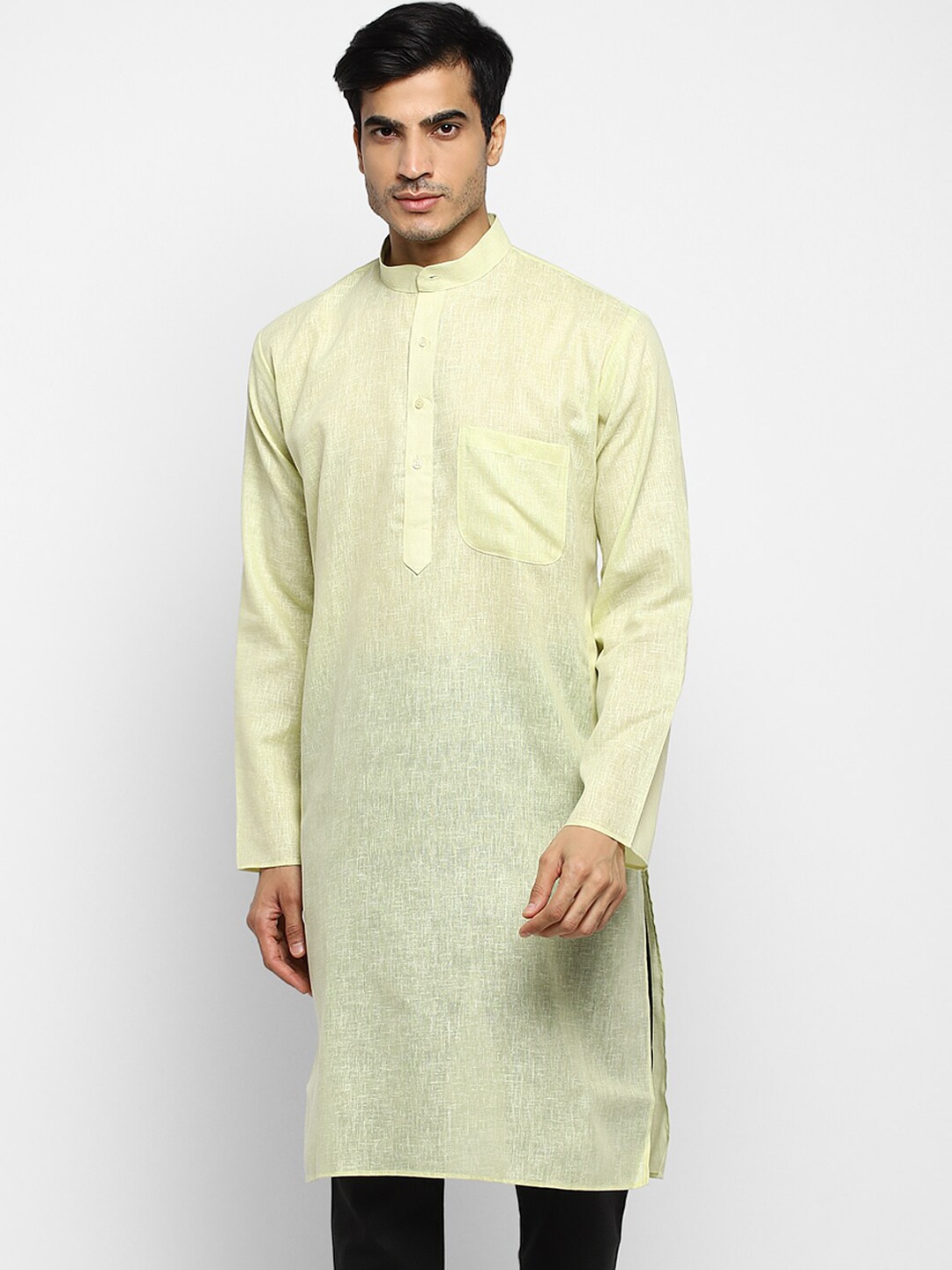 

ROYAL KURTA Men Green High Slit Pure Cotton Kurta with Skirt