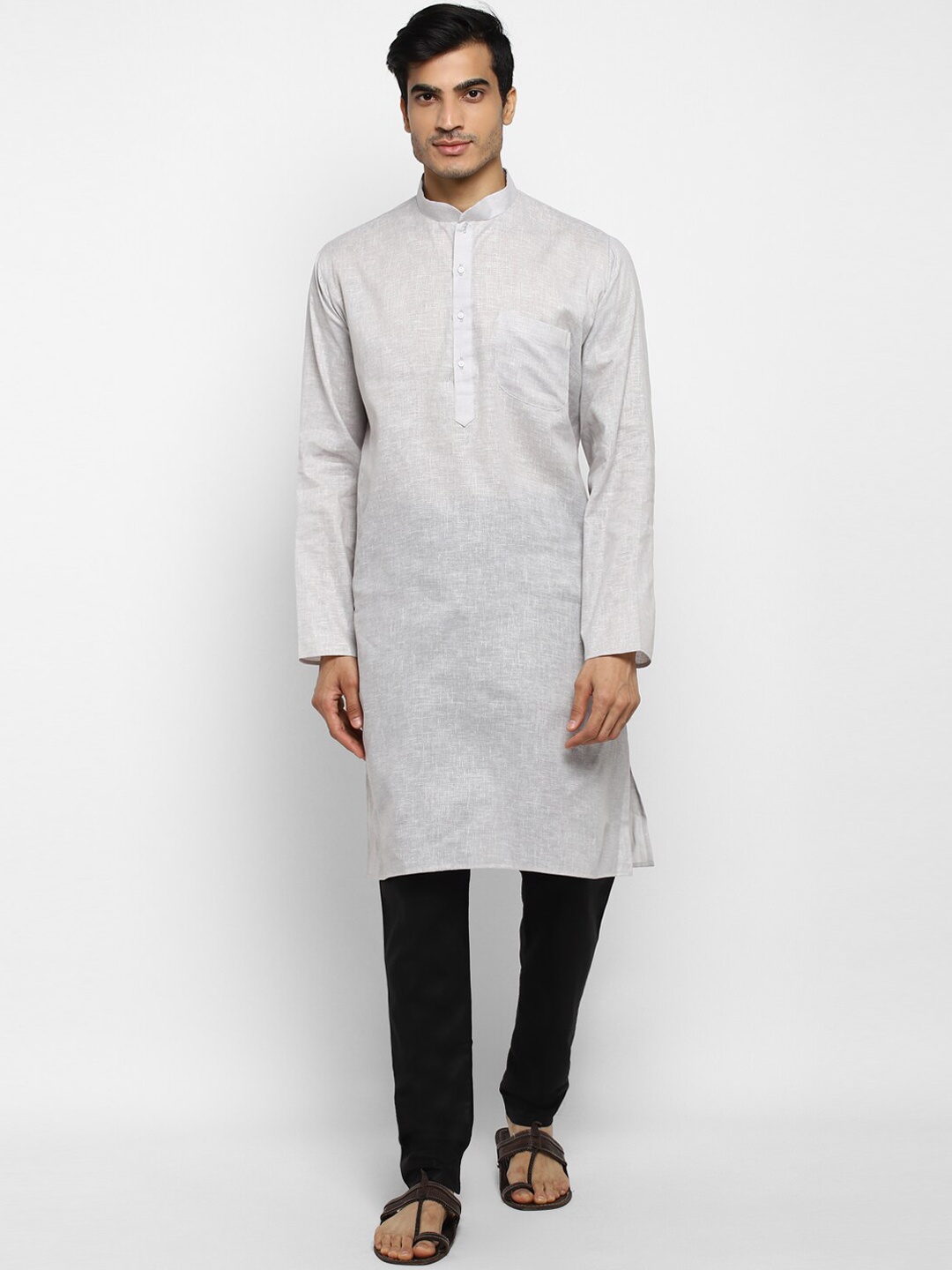 

ROYAL KURTA Men Grey Pure Cotton Kurta with Pyjamas