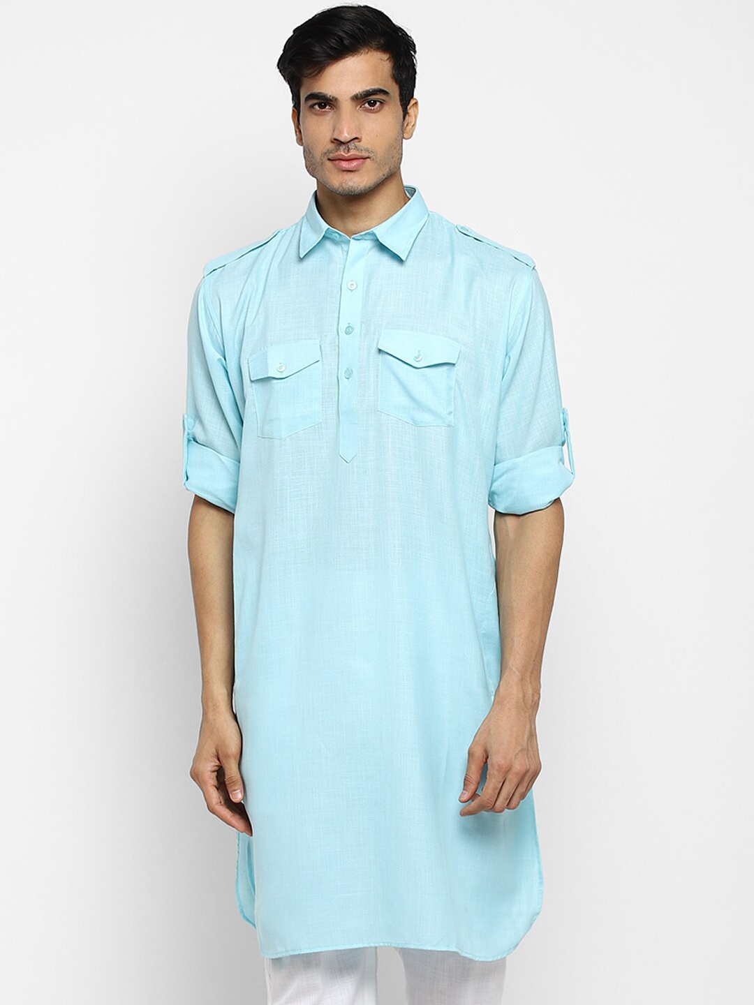 

ROYAL KURTA Men Blue Pure Cotton Kurta with Pyjamas