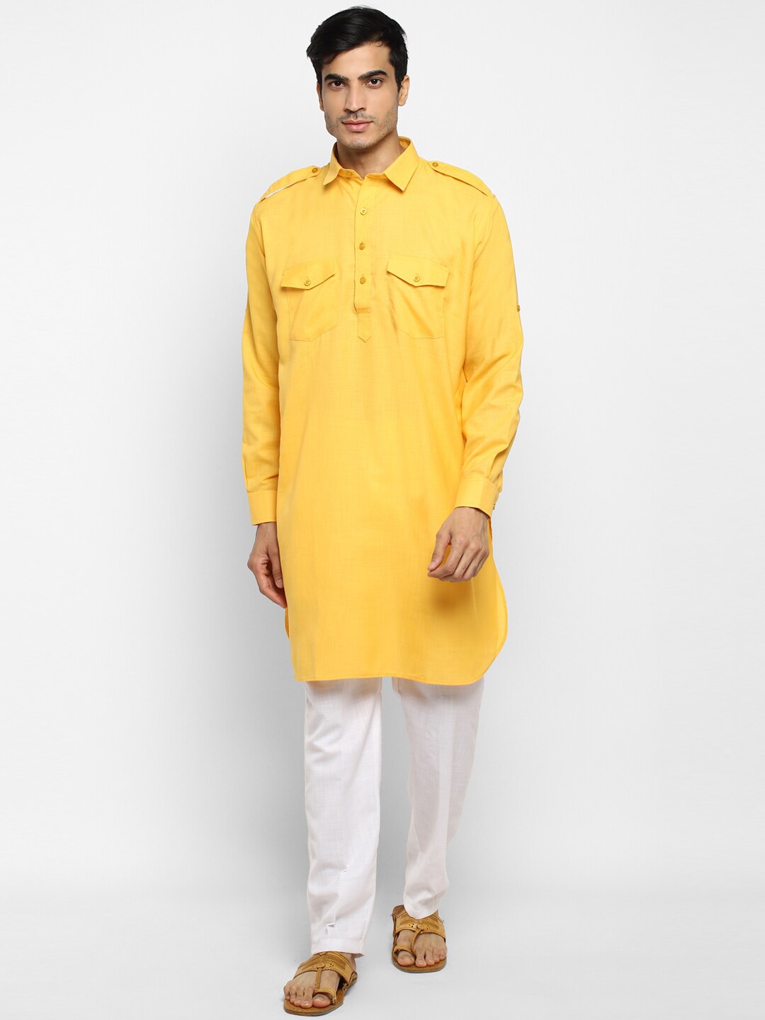 

ROYAL KURTA Men Yellow Pure Cotton Kurta with Trousers