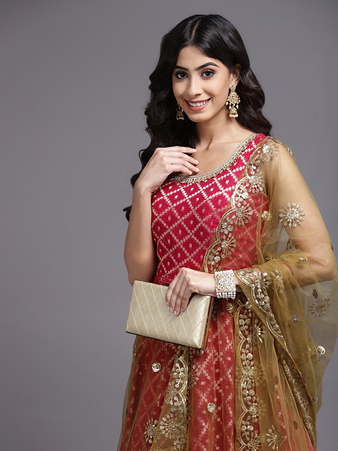 

SAARYA Red Embellished Georgette Dress