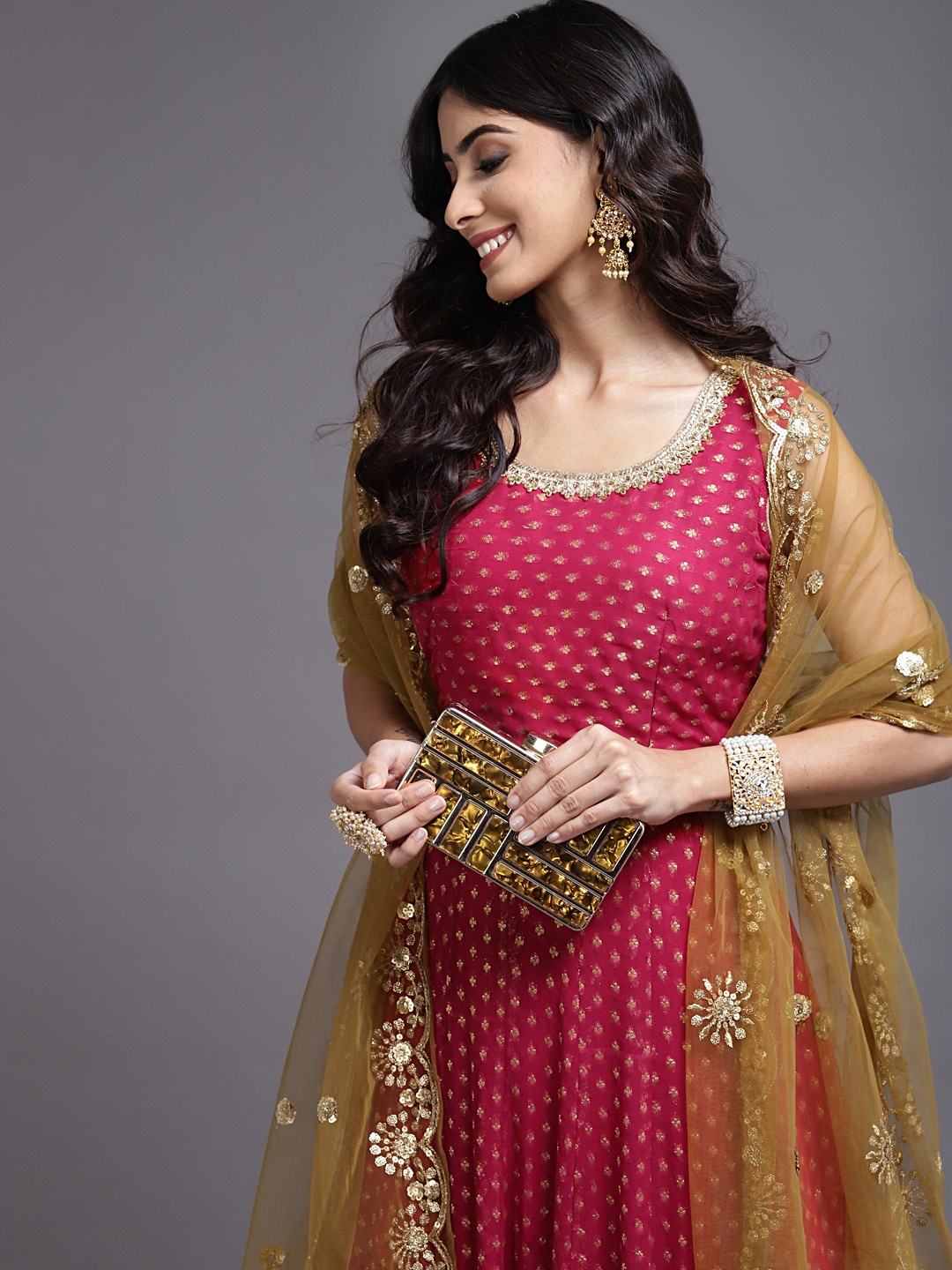 

SAARYA Magenta Georgette Maxi Ethnic Dress with Dupatta