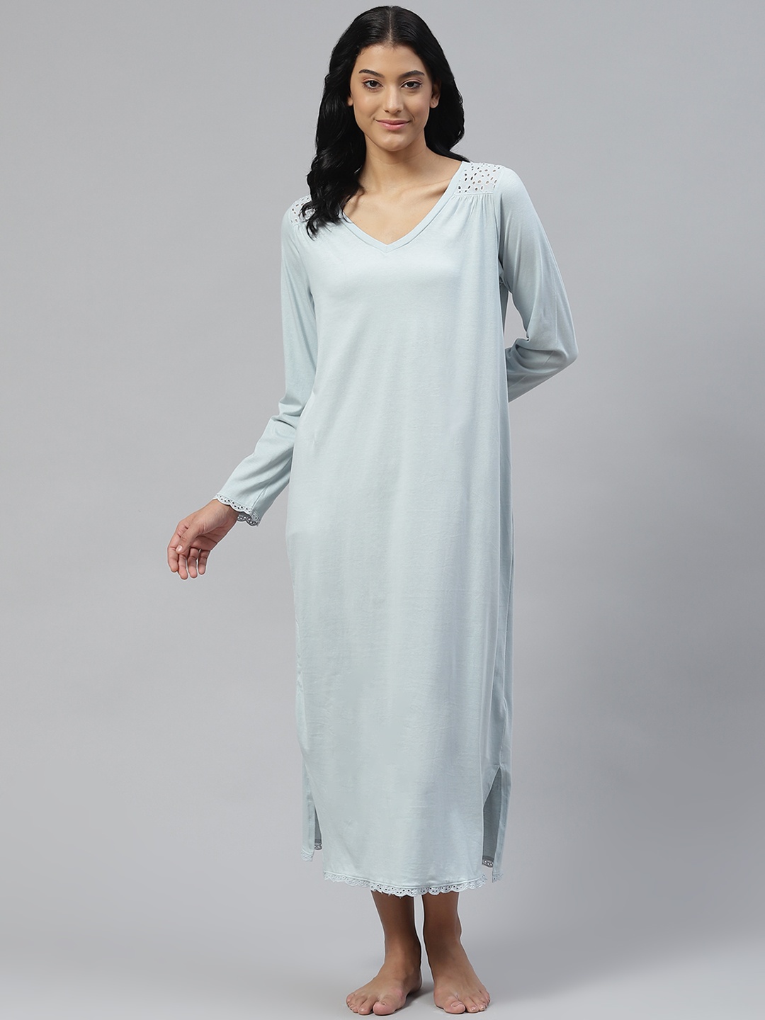

Marks & Spencer Blue Pure Cotton Solid Maxi Nightdress