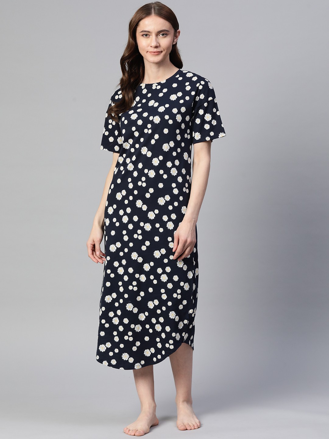 

Marks & Spencer Floral Printed Cotton Nightdress, Navy blue