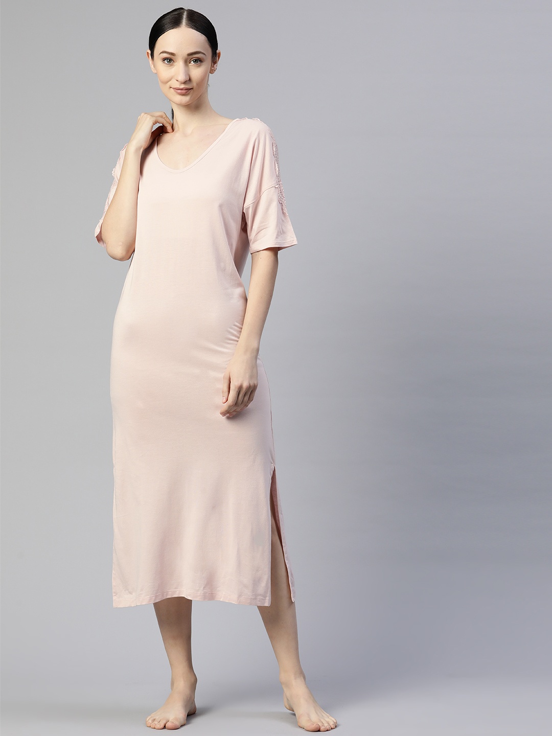 

Marks & Spencer Pink Solid Lace Inserts Nightdress