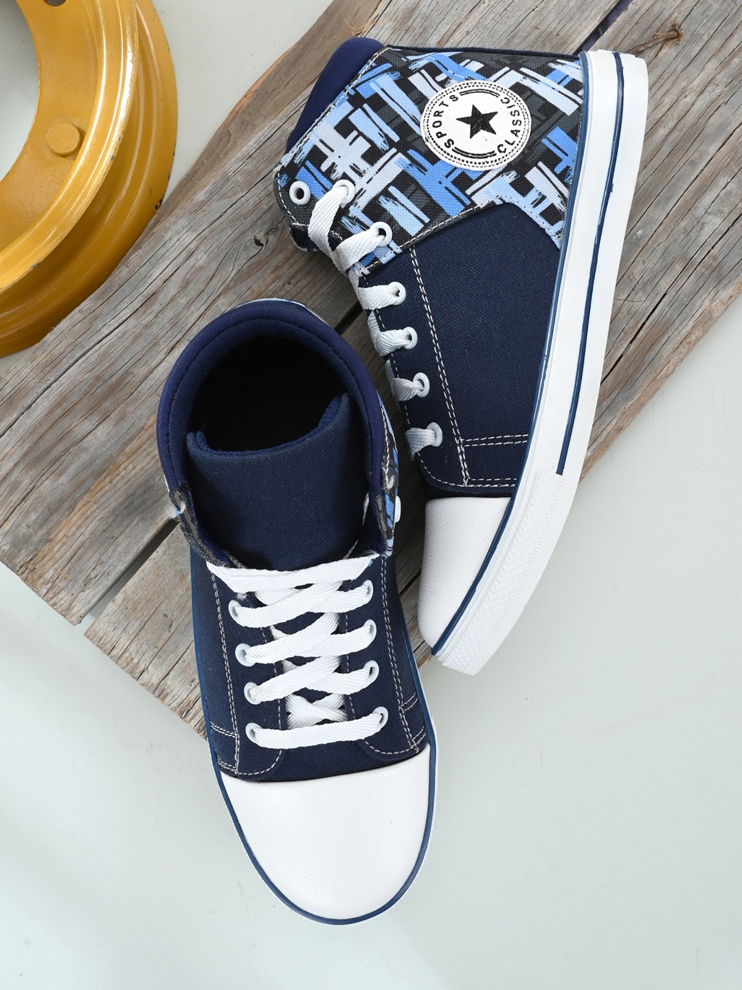 

DEAS Women Navy Blue & White Printed High-top Boots