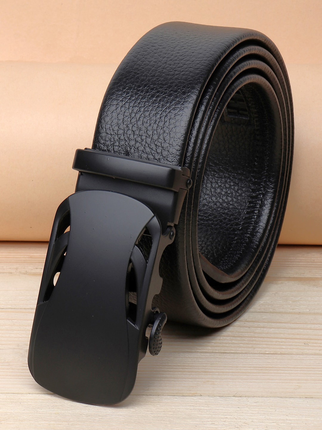 

ZORO Men Textured Slider Buckle Belt, Black