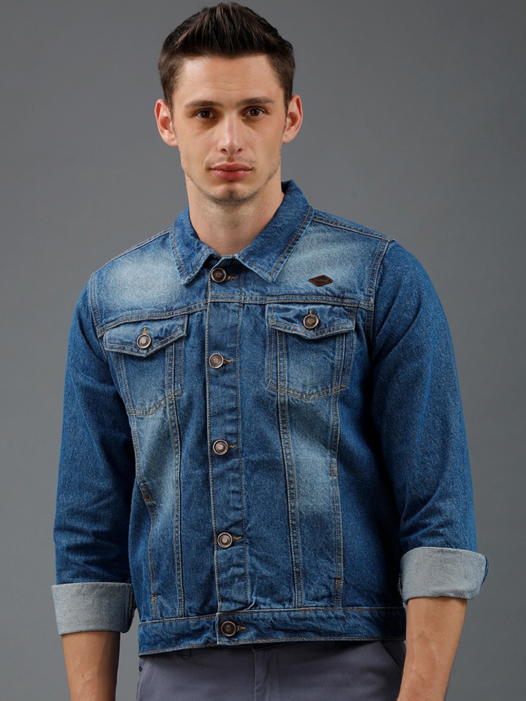 

YOVISH Men Blue Washed Denim Jacket