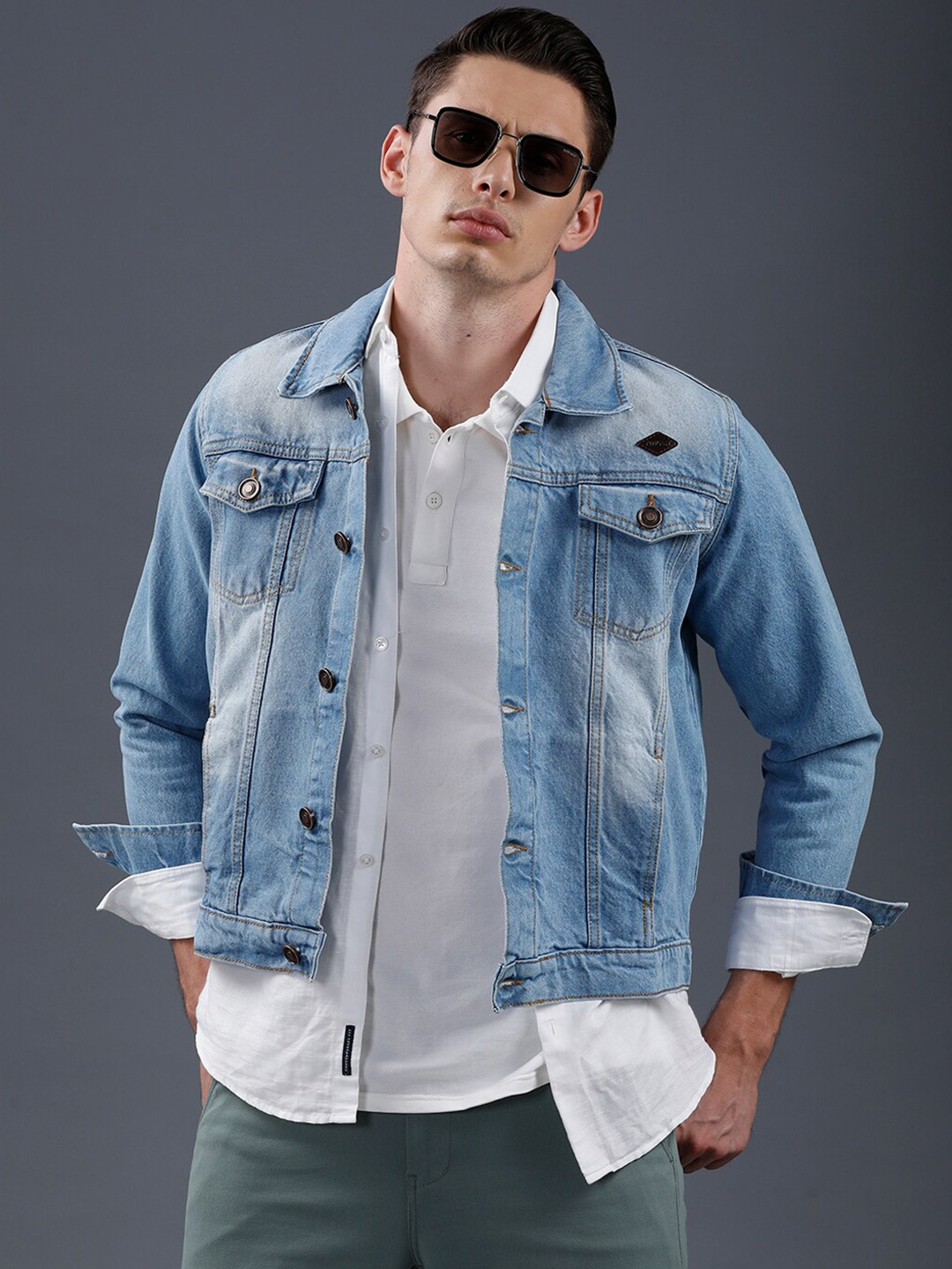 

YOVISH Men Blue Washed Crop Tailored Jacket
