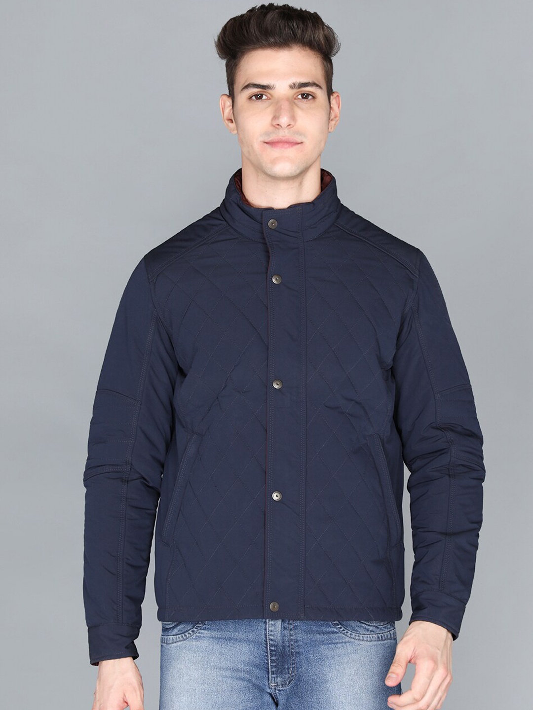 

LURE URBAN Men Navy Blue Bomber Jacket