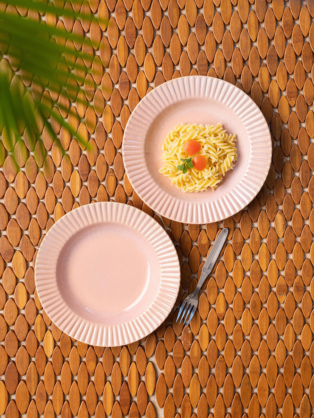 

ExclusiveLane Pink Set Of 2 Handmade Microwave Safe Ceramic Pasta Plates, White