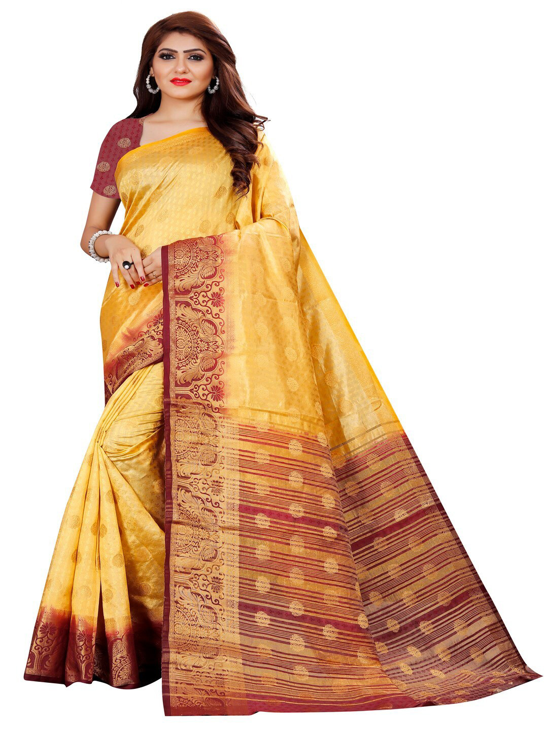

MOKSHA DESIGNS Mustard & Brown Woven Design Zari Pure Silk Banarasi Saree