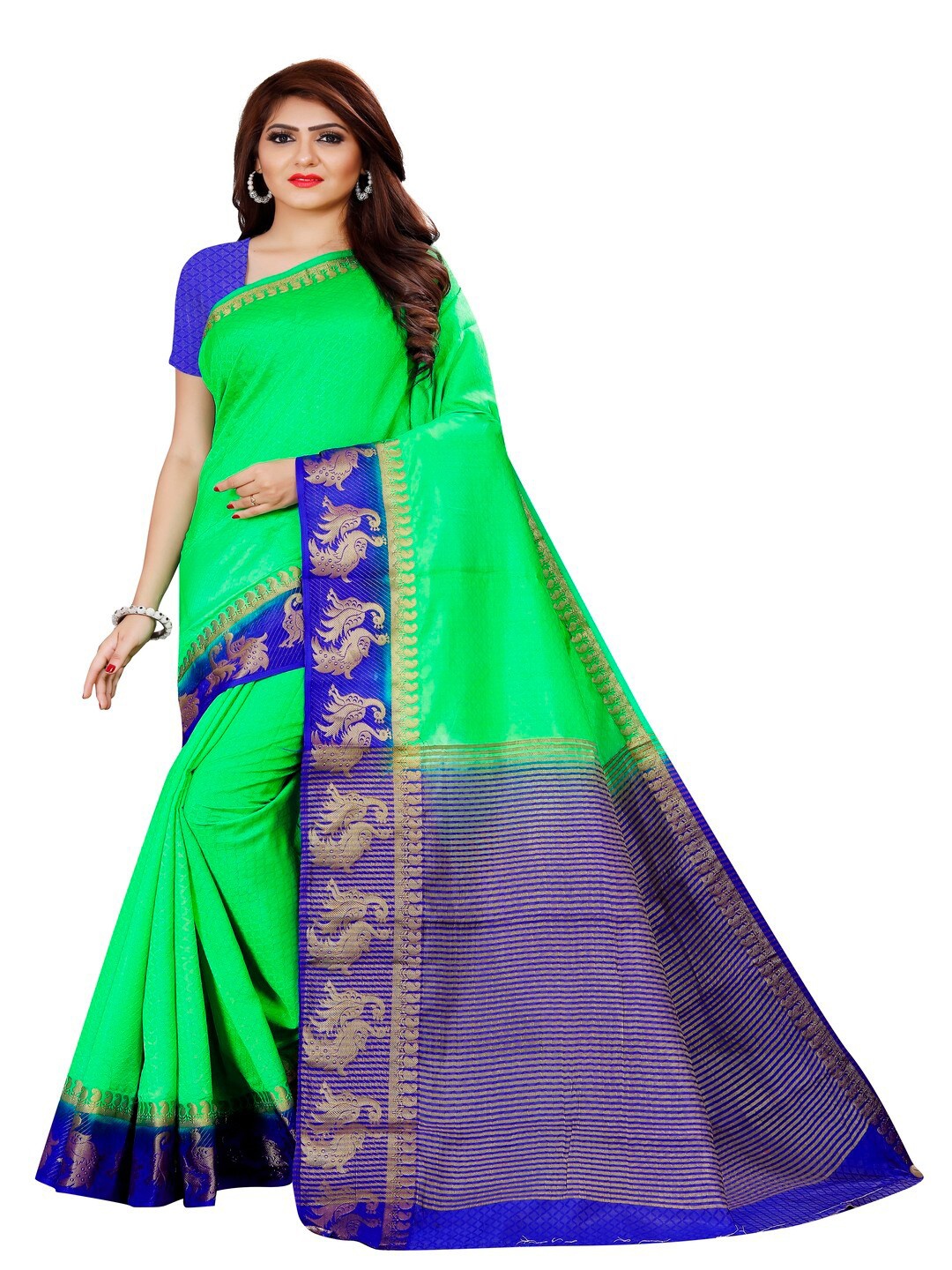 

MOKSHA DESIGNS Green & Blue Woven Design Pure Silk Banarasi Saree