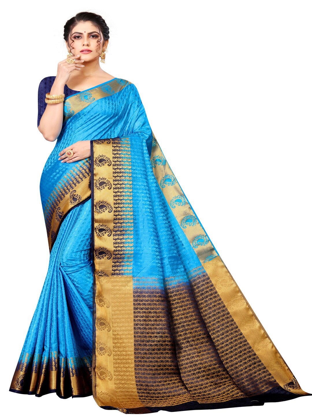 

MOKSHA DESIGNS Blue & Brown Woven Design Zari Pure Silk Banarasi Saree