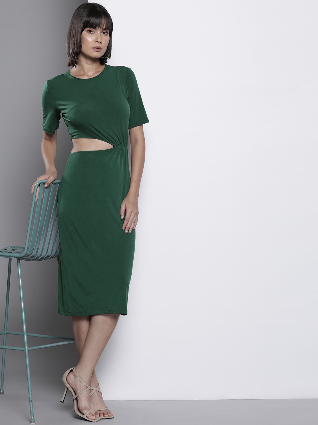 

Trendyol Green Cut-Out Detail Sheath Midi Dress