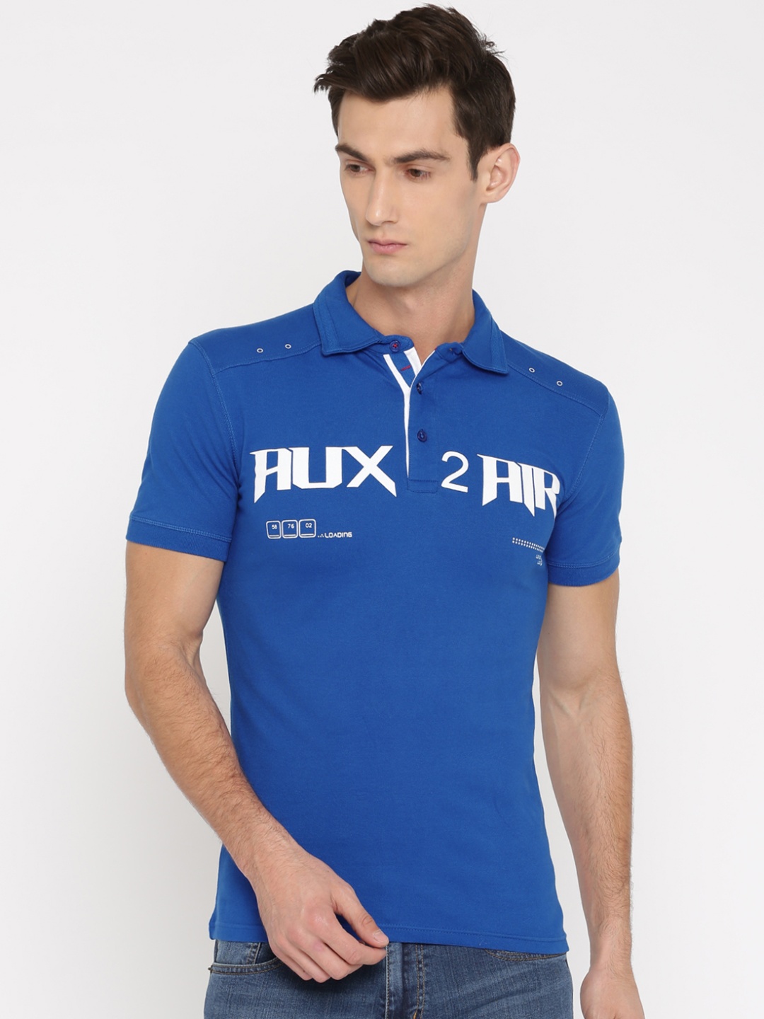 

Celio Men Blue Printed Polo Collar T-shirt