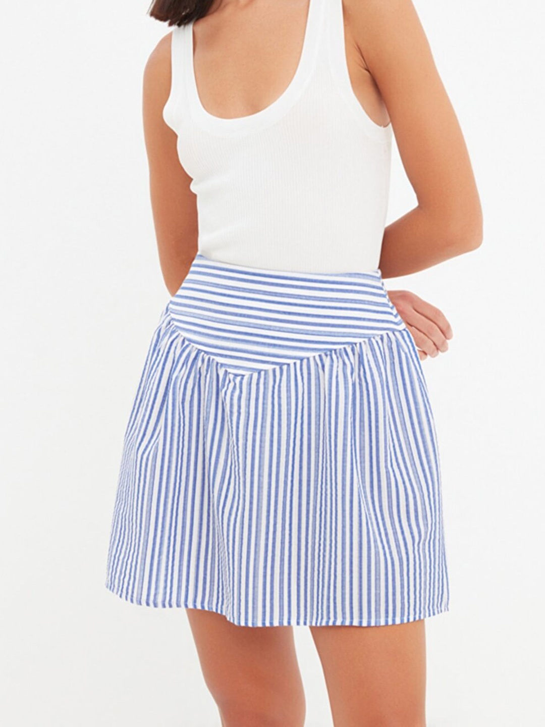 

Trendyol Women Blue & White Striped A-Line Mini Skirt