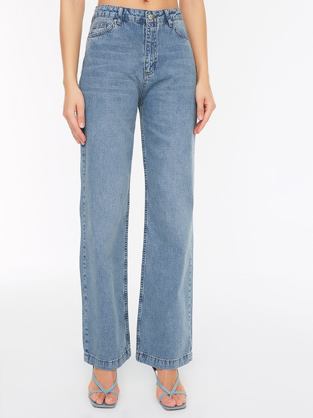 

Trendyol Women Blue Pure Cotton Wide Leg Jeans