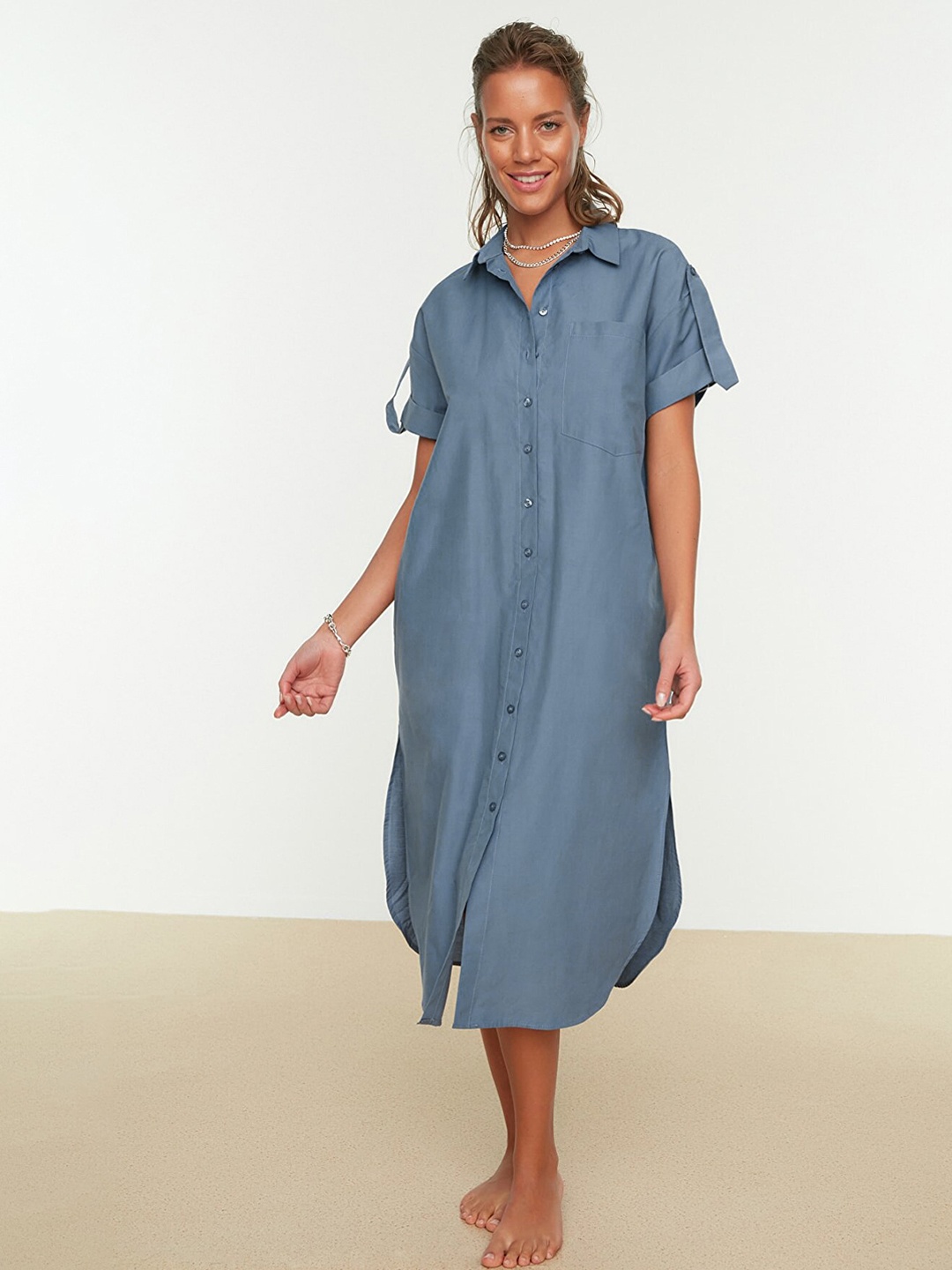 

Trendyol Powder Blue Shirt Midi Dress