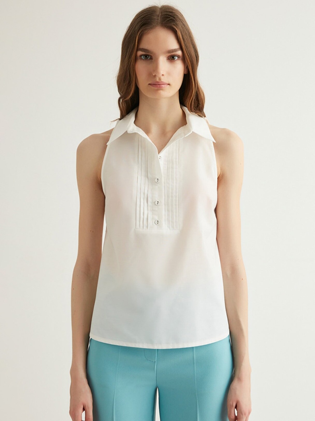 Trendyol White Solid Shirt Style Top