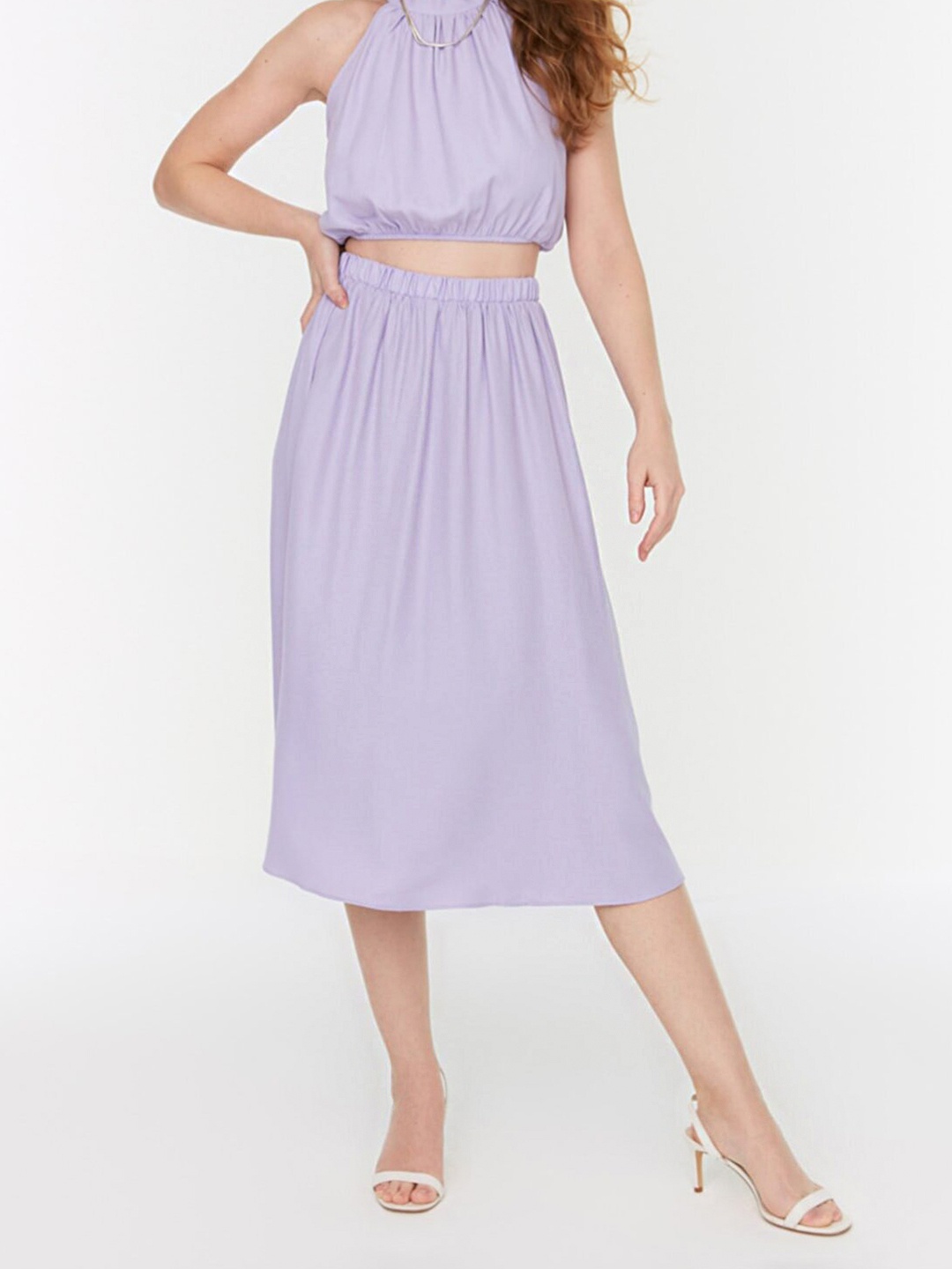 

Trendyol Women Lavender Solid A-Line Midi Skirt