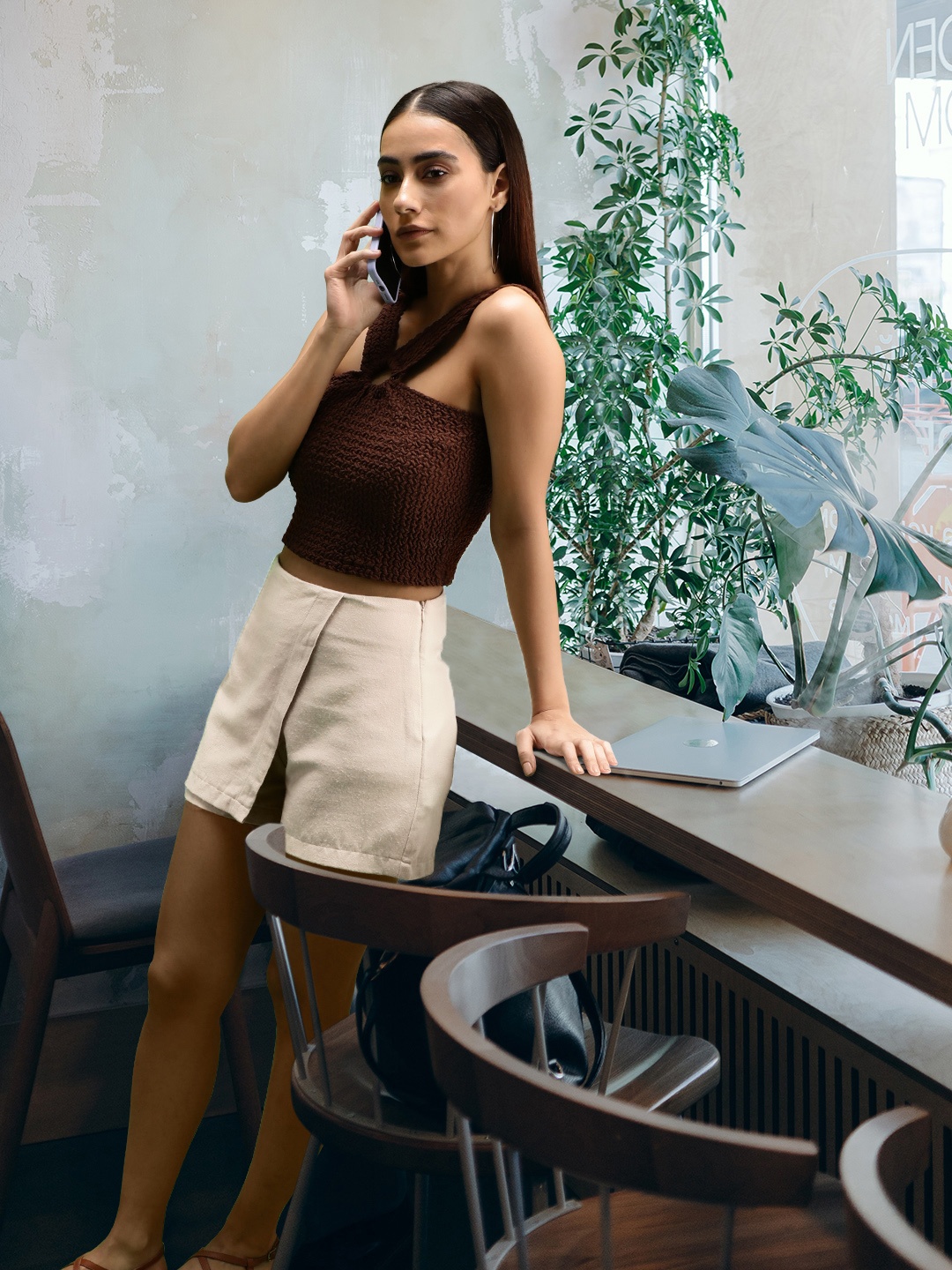 

Trendyol Women Beige Solid Pure Cotton Mini Skorts