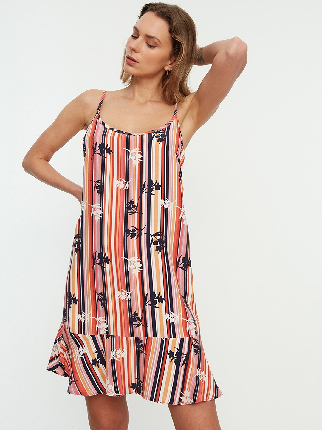 

Trendyol Multicoloured Striped & Printed A-Line Dress, Multi