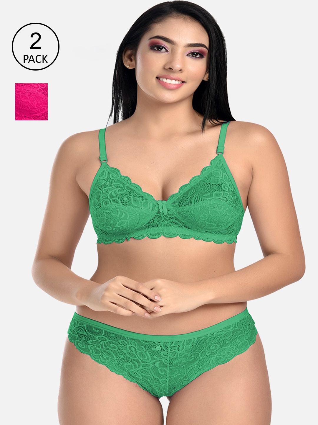 

StyFun Women Pack Of 2 Solid Lingerie Set, Green