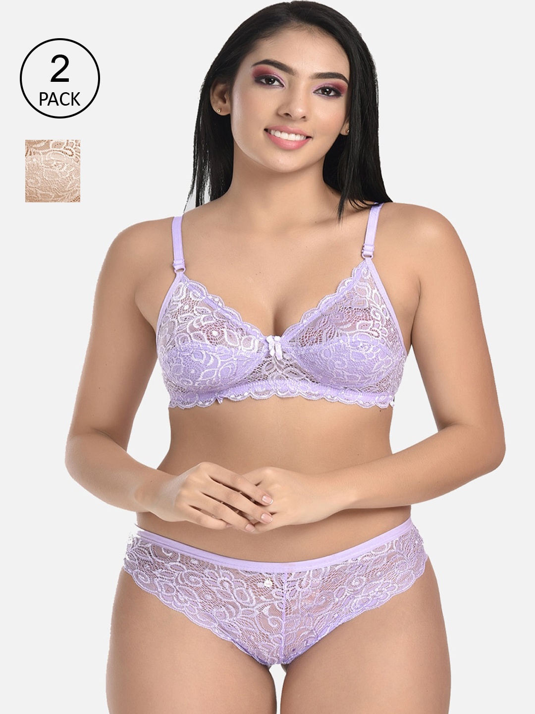 

StyFun Women Pack of 2 Lace Lingerie Set, Purple