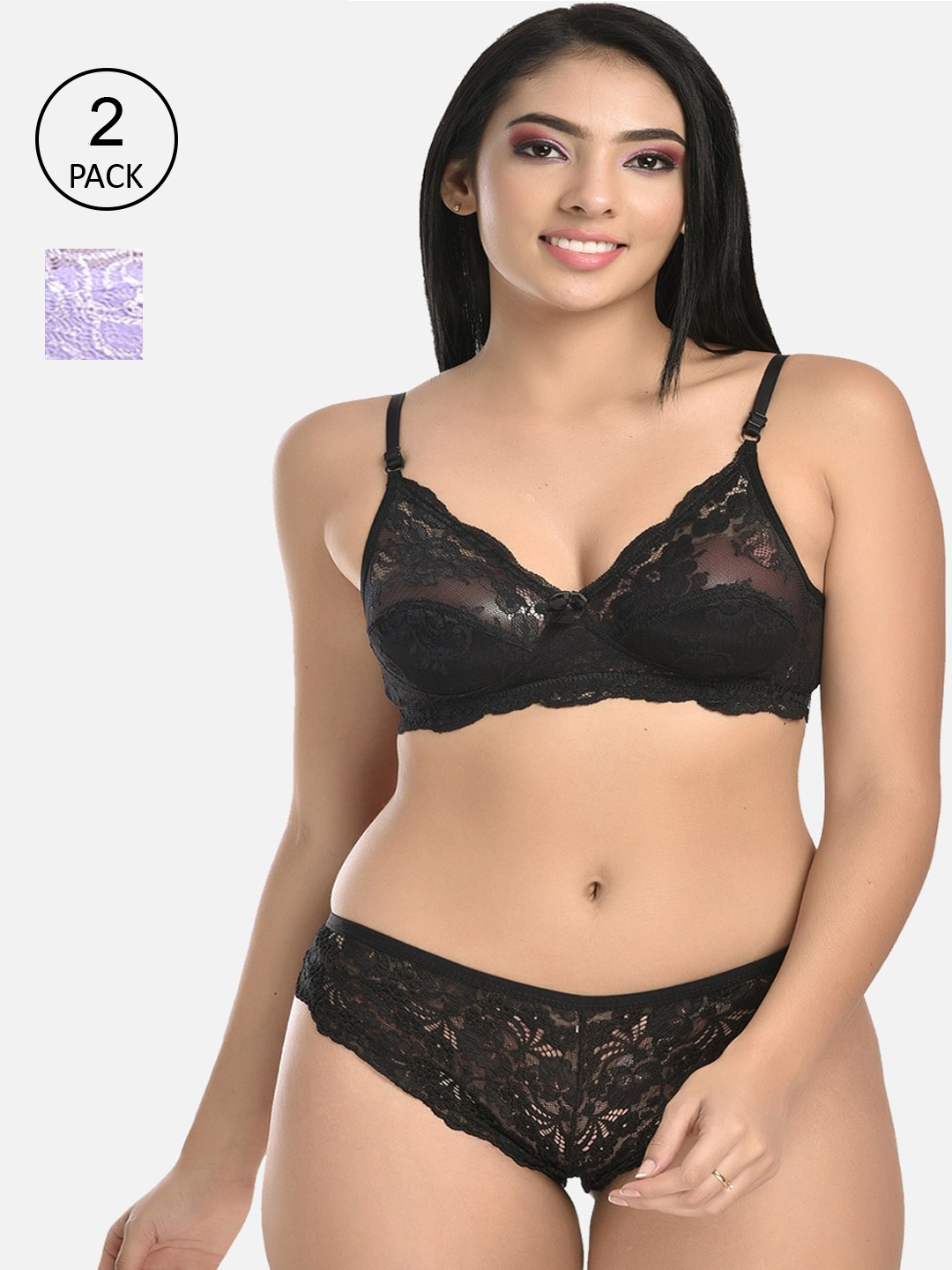 

StyFun Women Black & Purple Self-Design Net Lingerie Set S_Rimjhim_Set_BlackPurple_B