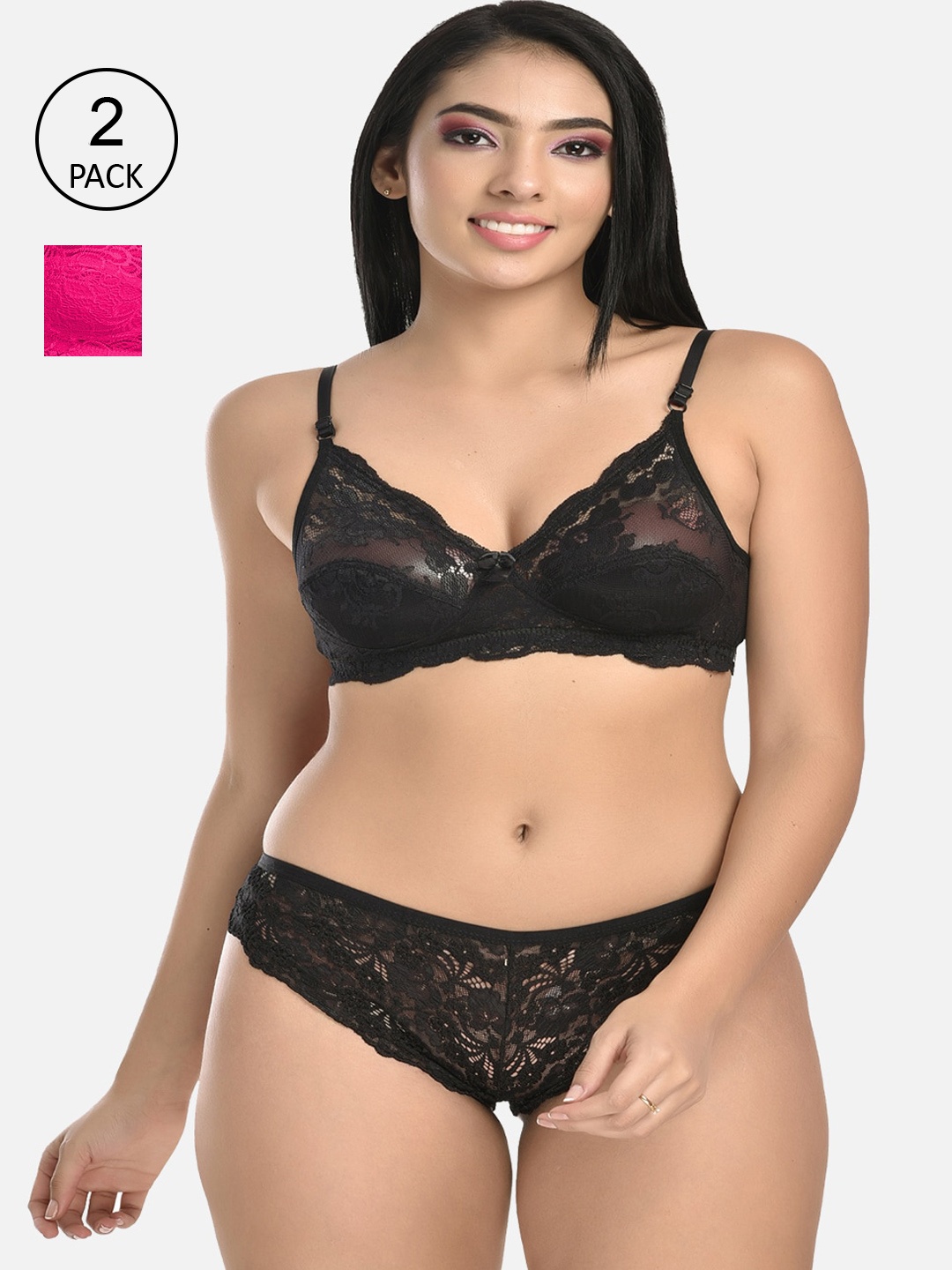 

StyFun Women Pack of 2 Lace Lingerie Set, Black