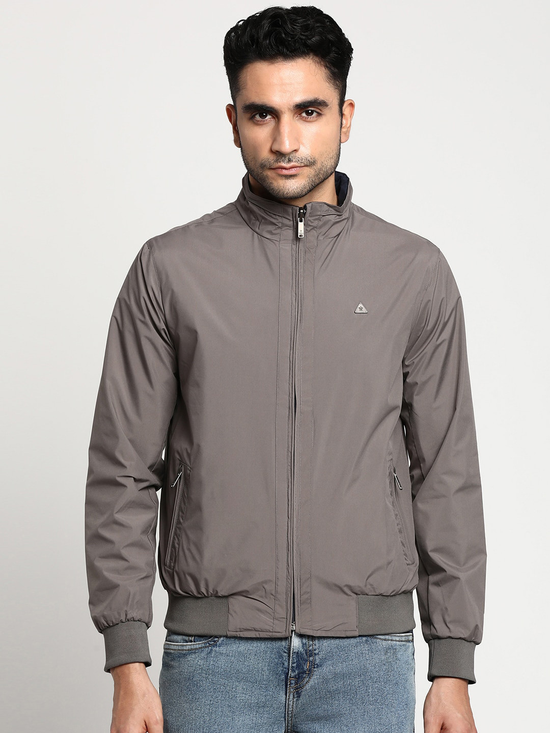 

Turtle Men Grey Colourblocked Reversible Outdoor Bomber Jacket