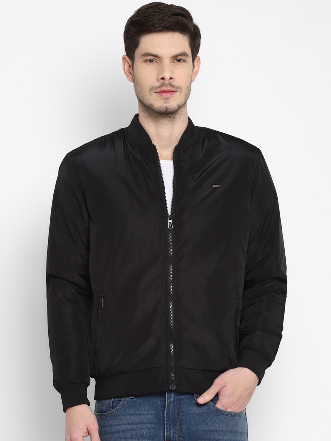 

Turtle Men Black Windcheater Outdoor Bomber with Patchwork Jacket