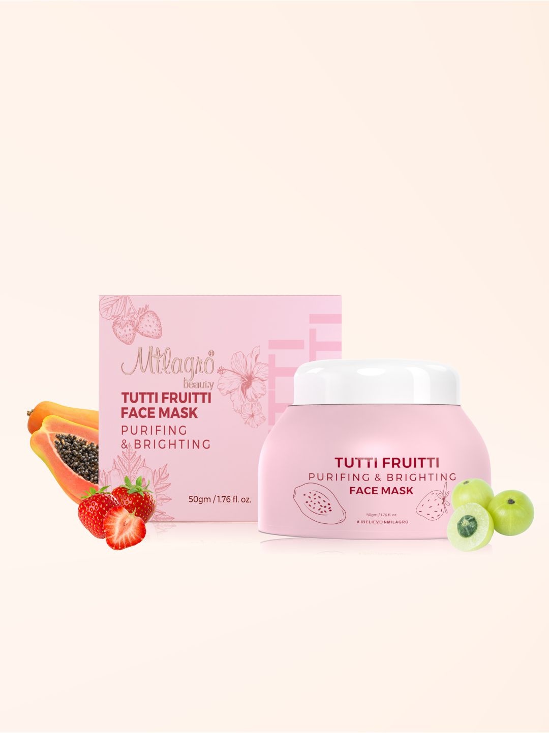 

Milagro beauty Tutti Frutti Face Mask Anti-Ageing Gel with Natural AHA -50gm, Pink