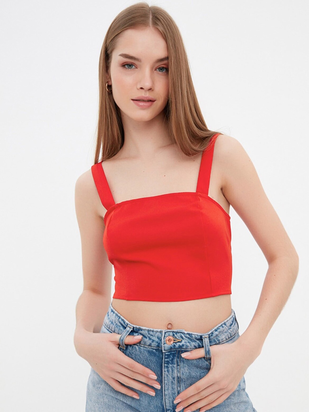 

Trendyol Red Square Neck Crop Top