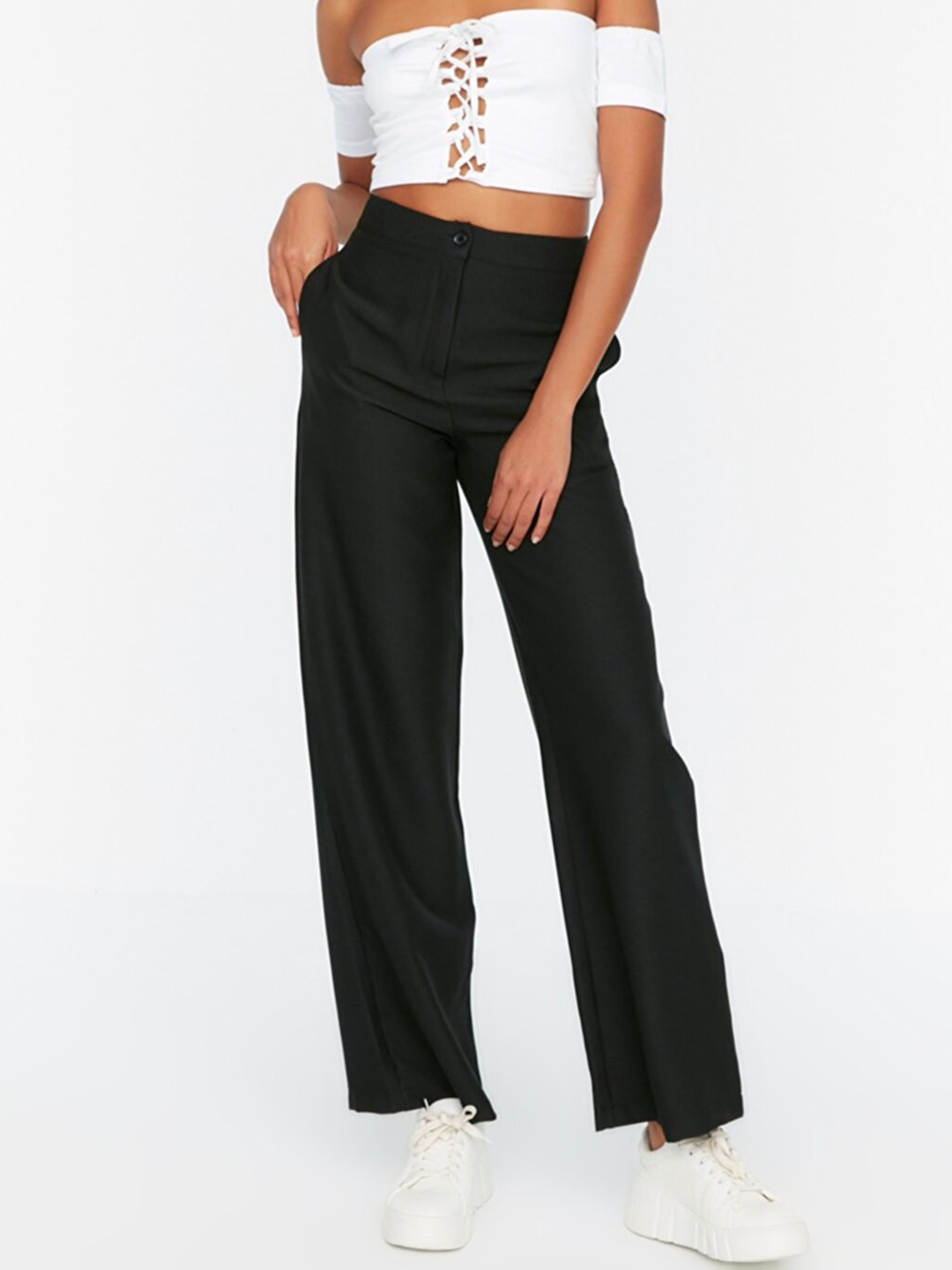 Trendyol Women Black Solid Trousers