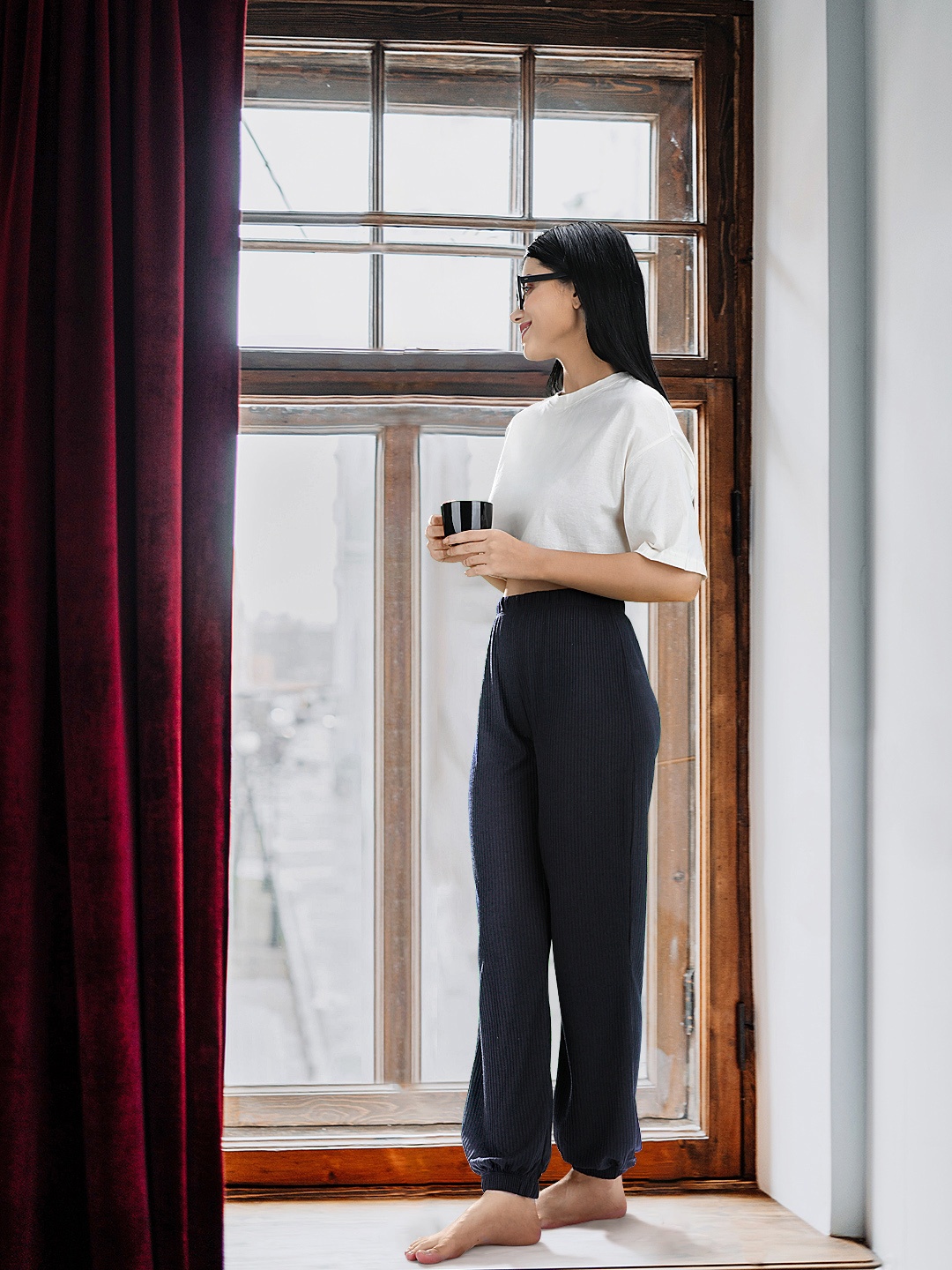 

Trendyol Women Navy Blue Ribbed Joggers