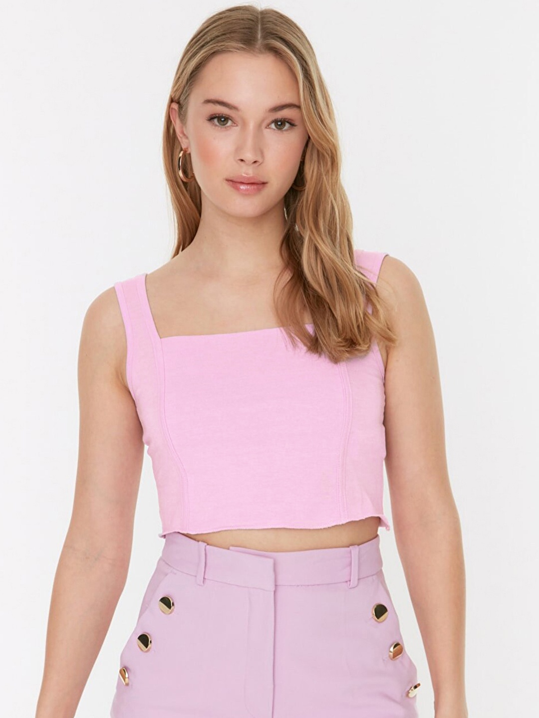 

Trendyol Lavender Solid Crop Top